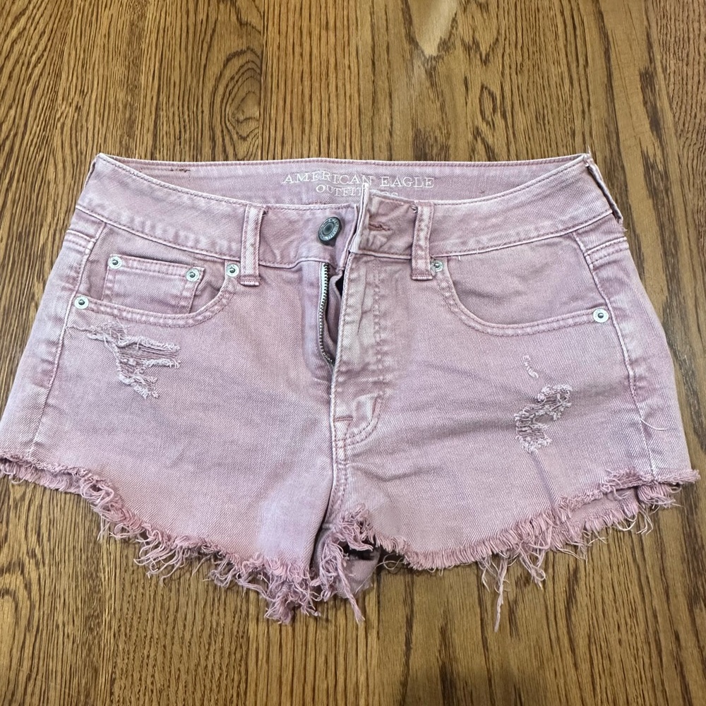 American Eagle Outfitters Light Pink Frayed Jean Shorts